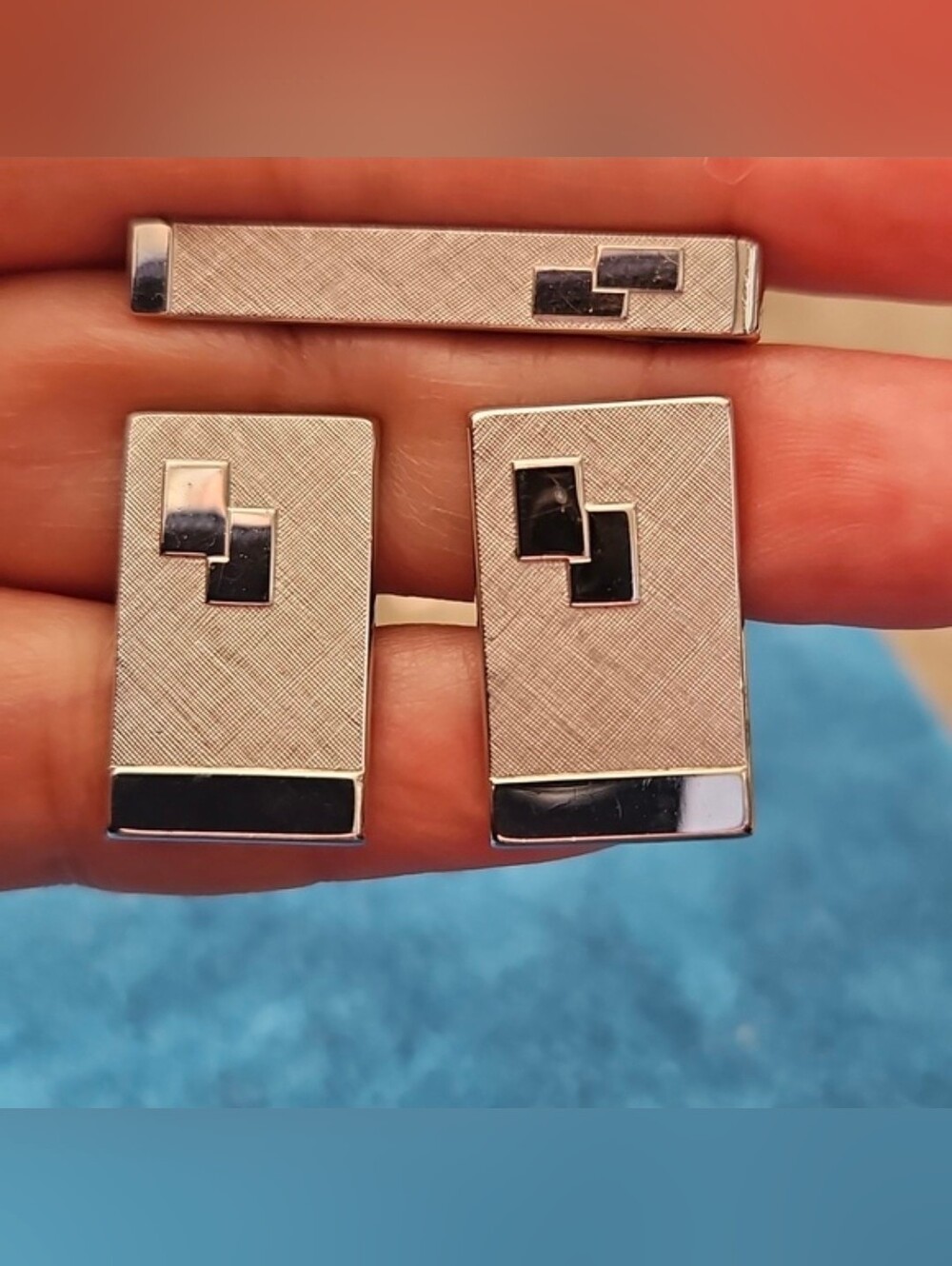 Swank Silvertone Vintage Cufflinks and Tie Clip Gift Set